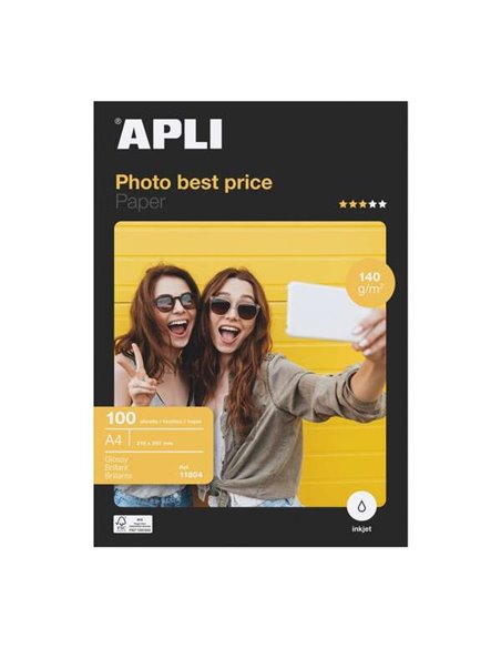 Papier photo Apli Bestprice A4 140 g - Finition brillante - 100 feuilles