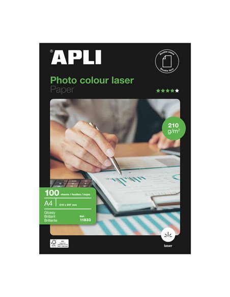 Papier photo couleur Apli Laser A4 210 g 100 feuilles