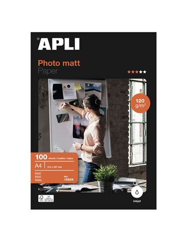 Papier photo mat Apli A4 120 g, 100 feuilles