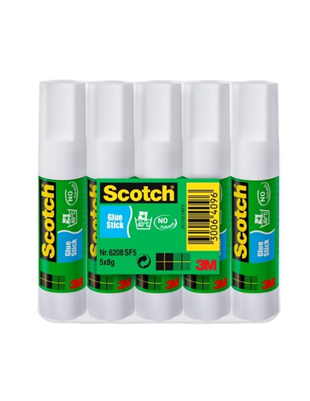 Lot de 5 bâtons de colle solide Scotch - 8 g par unité - Couleur transparente