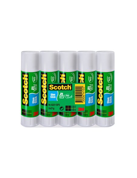 Lot de 5 bâtons de colle solide Scotch - 21 g par unité - Couleur transparente