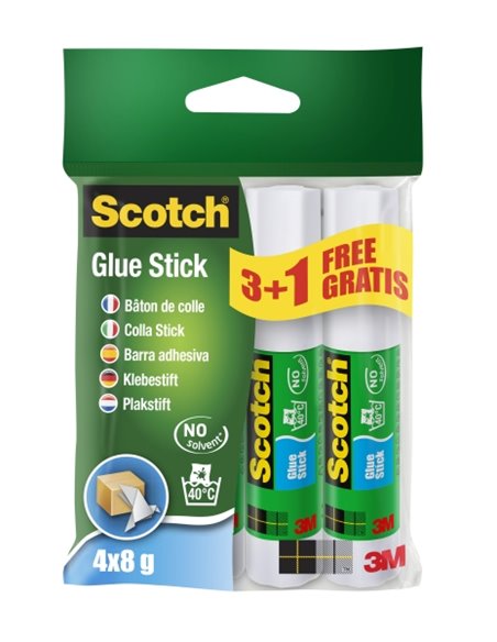 Pack de 4 bâtons de colle solide Scotch - 8 g par unité - Promotion 3 bâtons + 1 gratuit - Couleur transparente