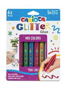 Colle pailletée Carioca Multiglitter, blister de 6 tubes de colle colorée - Pour décorer avec un effet pailleté - S'applique dir