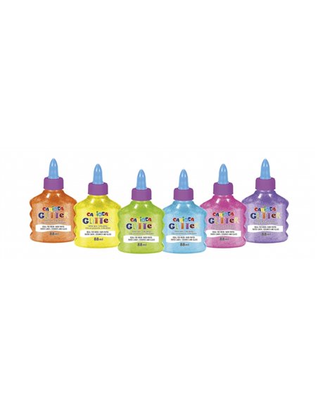 Colle pailletée Carioca, lot de 12 flacons de 88 ml - Bouchon pompe - Effet pailleté - Application directe - Séchage en 30 minut