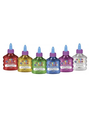 Colle pailletée Carioca, lot de 12 flacons de 88 ml - Bouchon pompe - Effet pailleté - Application directe - Séchage en 30 minut