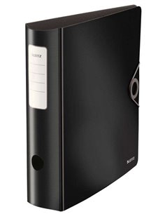 Classeur à levier Leitz Active Solid format A4 - Dos arrondi 75 mm - Mécanisme 180° - Fermeture par élastique - Noir