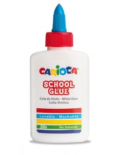 Colle blanche Carioca 250 g - Bouchon doseur - Convient pour papier et carton - Transparente au séchage - Sans solvant - Blanche