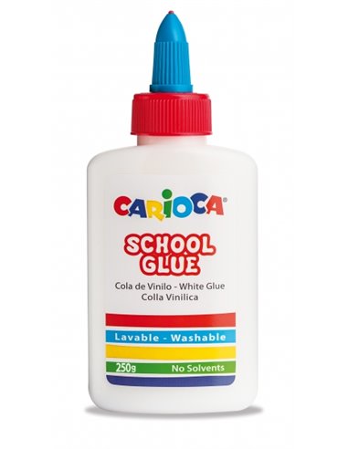 Colle blanche Carioca 250 g - Bouchon doseur - Convient pour papier et carton - Transparente au séchage - Sans solvant - Blanche
