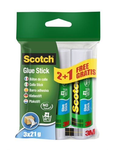 Bâtons de colle solide Scotch (lot de 3) - 21 g par unité - Promotion : 2, 1 gratuit - Transparent