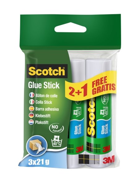 Bâtons de colle solide Scotch (lot de 3) - 21 g par unité - Promotion : 2, 1 gratuit - Transparent