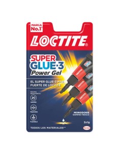 Loctite Superglue-3 Power Gel Monodose 3 x 1 g - Adhésif instantané flexible et extra-fort - Formule gel enrichie en particules 