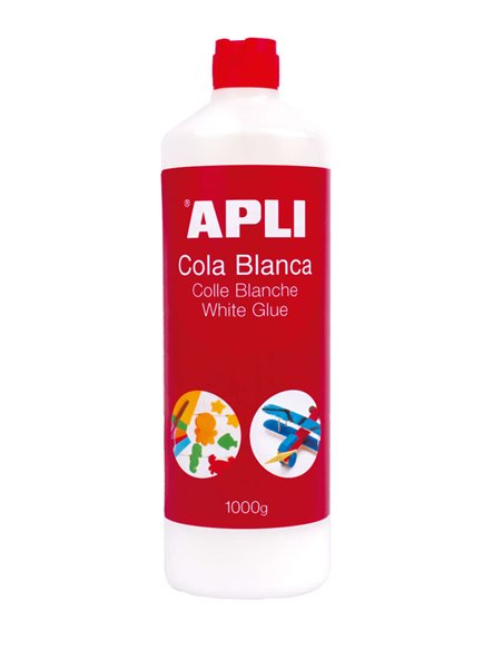 Colle blanche Apli en flacon avec applicateur 1 kg - Séchage rapide - Résistante à l'eau - Sans solvant - Non toxique