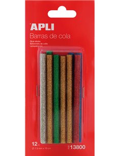 Bâton adhésif thermofusible de rechange Apli - Ø 7,5 mm x 10 cm - Couleurs assorties avec paillettes - Précision et propreté - C