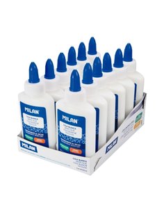 Vitrine Milan avec 12 boîtes de colle blanche de 100 g - Lavable et sans solvant - Idéale pour l'école et les loisirs créatifs -