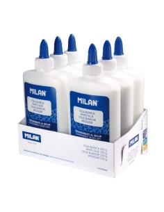 Vitrine Milan avec 6 boîtes de colle blanche de 250 g - Lavable et sans solvant - Idéale pour l'école et les loisirs créatifs - 