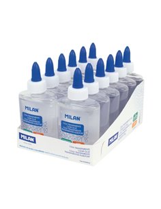 Vitrine Milan avec 12 flacons de colle transparente de 118 g - Lavable et sans solvant - Idéale pour l'école et les loisirs créa
