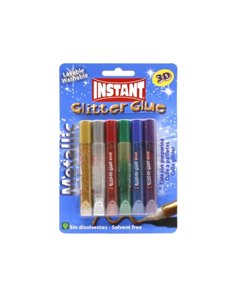 Colle pailletée instantanée métallisée, lot de 6 tubes de 10,5 ml - Pour différentes surfaces - Sans solvant - Couleurs métallis