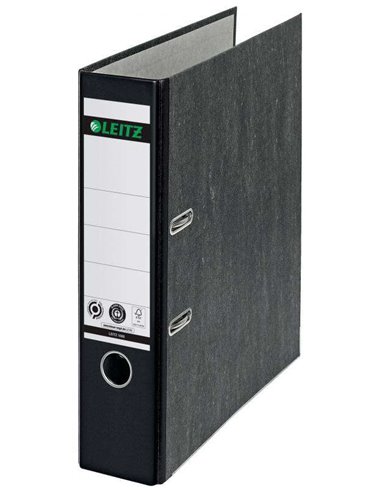 Classeur à levier Leitz 180° A4 - Dos 80 mm - Œillets, anneaux et porte-cartes - Carton 100 % recyclé - Noir