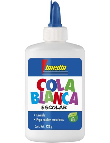 Colle scolaire blanche Imedio 125 g - Sans solvant - Flacon souple idéal pour les enfants - Avec spatule intégrée