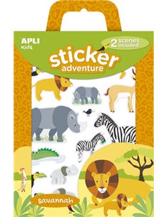Pack Apli de 34 stickers sur le thème des animaux de la savane - Comprend 2 scènes 45x20cm et 34 stickers - Idéal pour créer des