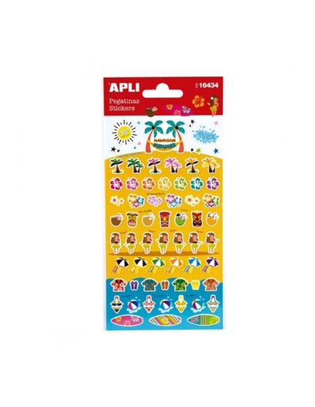 Sachet d'autocollants hawaïens Apli - Finition mate - Adhésif permanent - Favorise la créativité et les compétences psychomotric