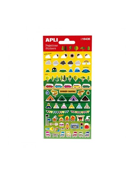 Sachet d'autocollants Apli Camping - Finition mate - Adhésif permanent - Idéal pour le scrapbooking et la décoration - Encourage