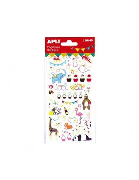 Sachet d'autocollants de fête Apli - Animaux et guirlandes pailletés - Adhésif permanent - Idéal pour le scrapbooking et la déco