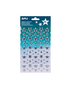 Sachet d'autocollants Apli Metallic Silver Star - Adhésif permanent - Idéal pour le scrapbooking - Décoration polyvalente - Stim