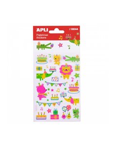 Sachet d'autocollants Apli Animaux et Fêtes d'Anniversaire - Finition Néon - Adhésif Permanent - Idéal pour Scrapbooking et Déco