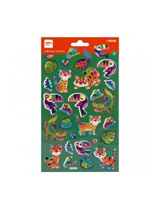 Sachet d'autocollants animaux de la jungle Apli - Finition métallisée - Adhésif permanent - Idéal pour le scrapbooking et la déc