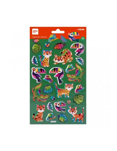 Sachet d'autocollants animaux de la jungle Apli - Finition métallisée - Adhésif permanent - Idéal pour le scrapbooking et la déc