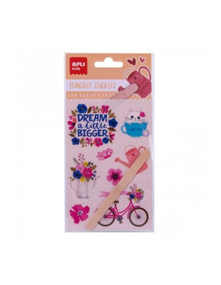 Sachet d'autocollants de transfert Apli Flower - Comprend 1 feuille de 8 autocollants et un bâton en bois - Application facile e