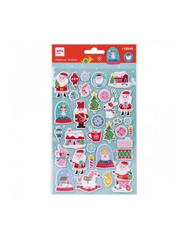 Sachet Apli avec 34 autocollants de Noël en mousse EVA Boules de neige - Adhésif permanent - Idéal pour le scrapbooking et la dé