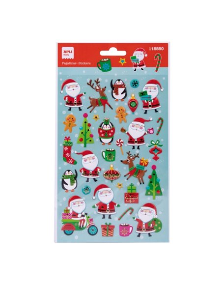 Sachet Apli avec 31 autocollants Père Noël - Adhésif permanent - Motifs assortis - Idéal pour décorer cadeaux et cartes
