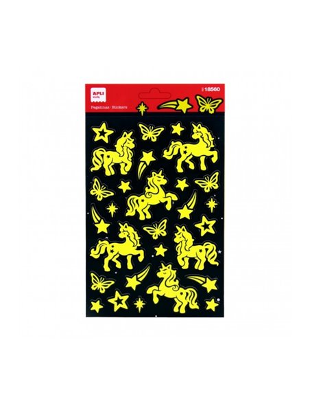 Sachet d'autocollants licorne Apli - Luminescent - Adhésif permanent - Idéal pour le scrapbooking et la décoration - Développe l