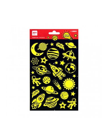 Sachet d'autocollants Apli Space - Luminescent - Adhésif permanent - Idéal pour le scrapbooking et la décoration - Stimule la cr