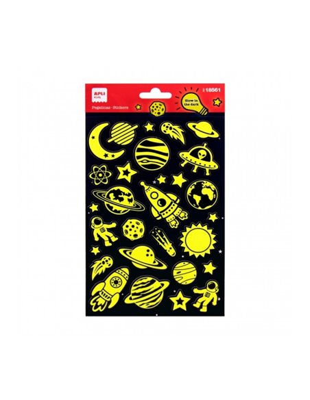 Sachet d'autocollants Apli Space - Luminescent - Adhésif permanent - Idéal pour le scrapbooking et la décoration - Stimule la cr