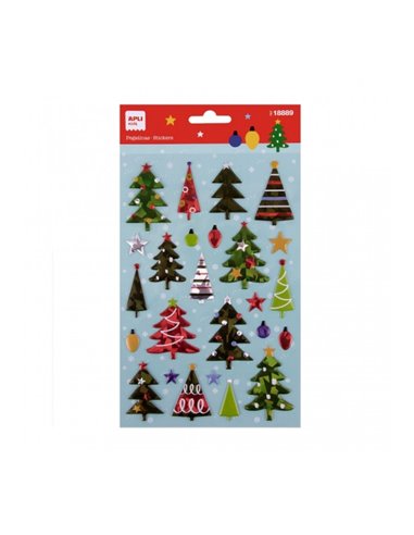 Sachet d'autocollants sapin de Noël Apli - Détails métalliques - Adhésif permanent - Idéal pour le scrapbooking et la décoration