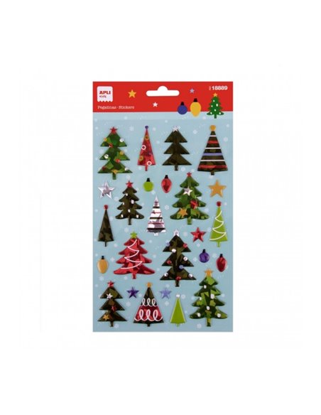 Sachet d'autocollants sapin de Noël Apli - Détails métalliques - Adhésif permanent - Idéal pour le scrapbooking et la décoration