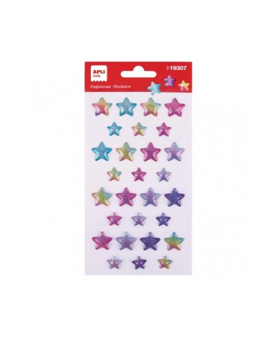 Sachet d'autocollants Apli Star - Irisé - Gaufré - Effet métallisé - Adhésif permanent - Idéal pour le scrapbooking et la décora