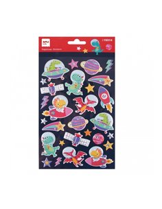 Sachet d'autocollants Apli Dinosaures dans l'espace - Détails en relief et métalliques - Adhésif permanent - Stimule la créativi