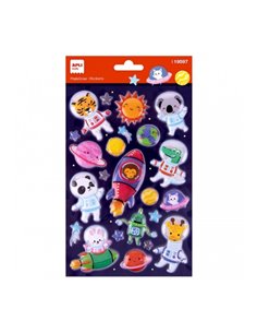 Sachet d'autocollants Apli Space Animals - Adhésif permanent - Stimule la créativité et la motricité fine des jeunes enfants
