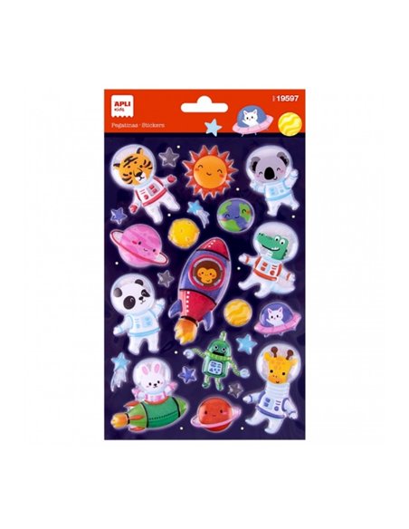 Sachet d'autocollants Apli Space Animals - Adhésif permanent - Stimule la créativité et la motricité fine des jeunes enfants