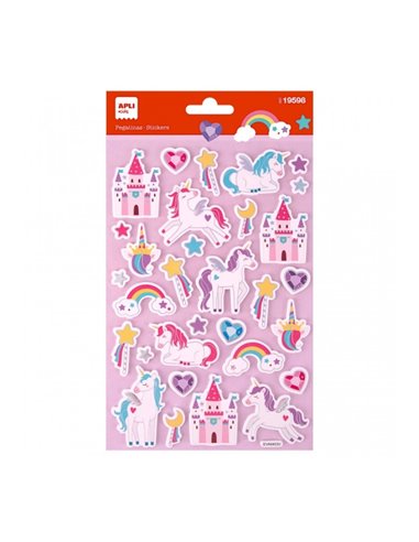 Sachet d'autocollants licorne Apli - Adhésif permanent - Décoration de livres et de dossiers - Stimule la créativité et la motri