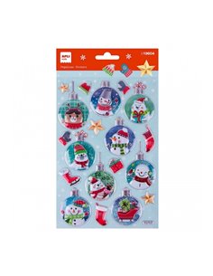 Sachet Apli avec 20 autocollants boules de Noël bonhomme de neige - Adhésif permanent - Motifs assortis - Idéal pour décorer cad