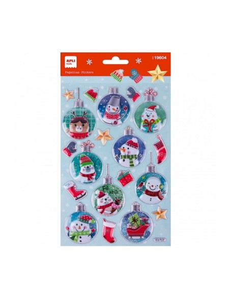 Sachet Apli avec 20 autocollants boules de Noël bonhomme de neige - Adhésif permanent - Motifs assortis - Idéal pour décorer cad