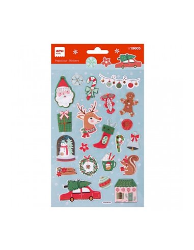 Sachet Apli avec 22 autocollants de Noël en forme de rennes - Adhésif permanent - Motifs assortis - Idéal pour décorer cadeaux e