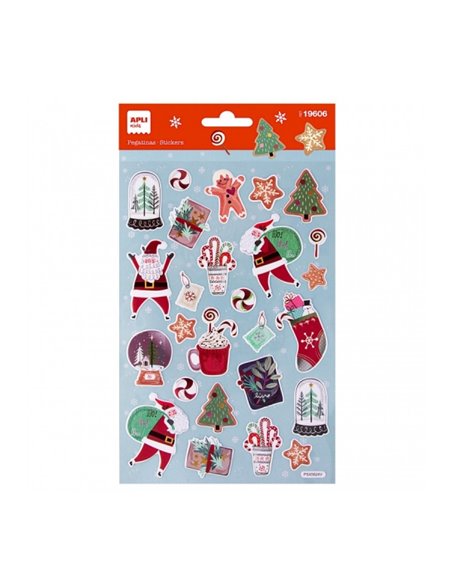 Sachet Apli avec 27 autocollants de Noël Ho Ho Ho - Adhésif permanent - Motifs de Noël - Idéal pour décorer des cadeaux et des c