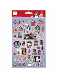 Sachet Apli avec 52 stickers de Noël modèle Maison de l'Avent - Adhésif permanent - Motifs de Noël - Idéal pour décorer cadeaux 