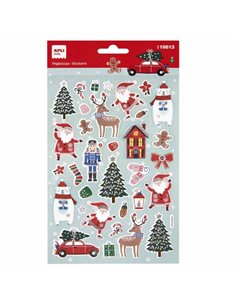 Sachet Apli avec 33 stickers de Noël Modèle Ski de Noël - Adhésif permanent - Motifs de Noël